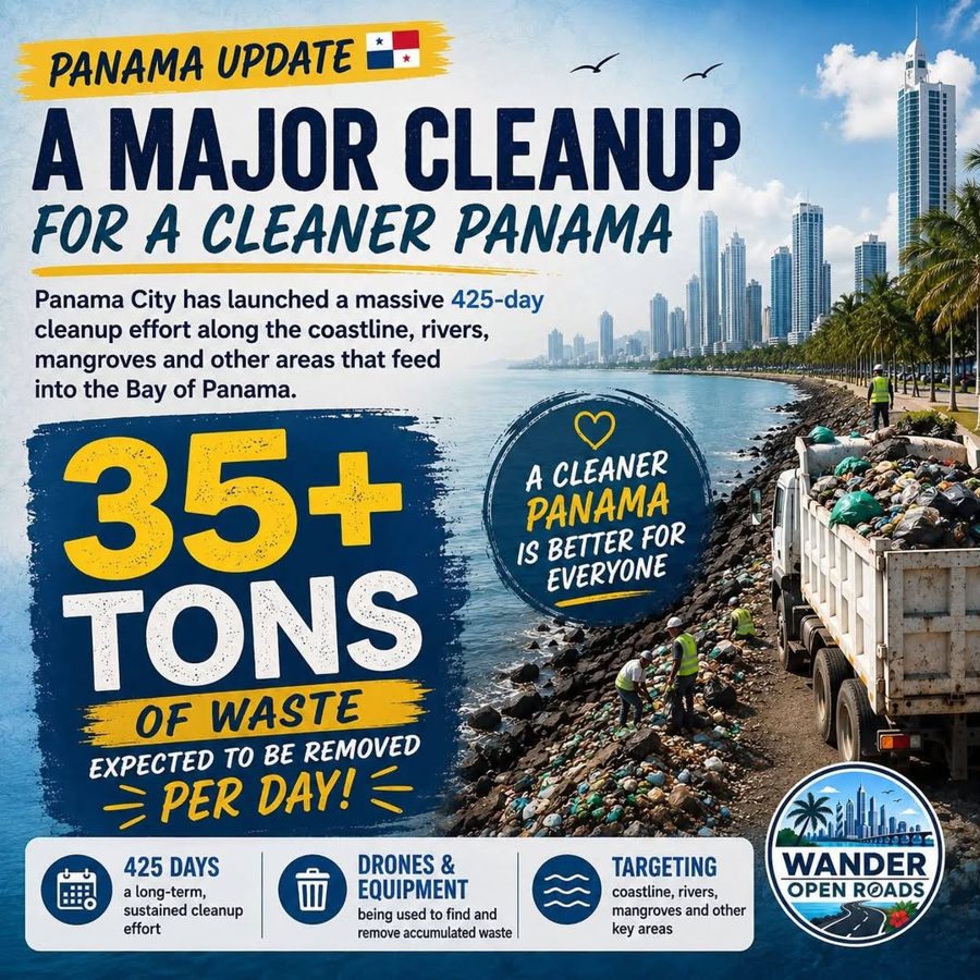 Panama Update graphic: a major cleanup for a cleaner Panama, a 425-day effort along the coastline, rivers and mangroves that feed into the Bay of Panama